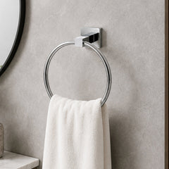 Toallero Redondo Cromado para Baño con Base Cuadrada