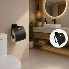 Portarrollos para Baño con Tapa Base Cuadrada Negro Mate