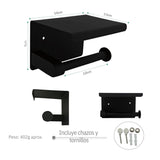Porta Rollo con Soporte para Celular - Negro Mate en Acero Inoxidable SUS 304