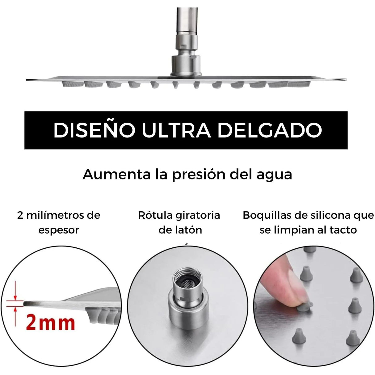 Regadera Acero Ultraplana 25 cms Redonda Alta Calidad Sin Tubo