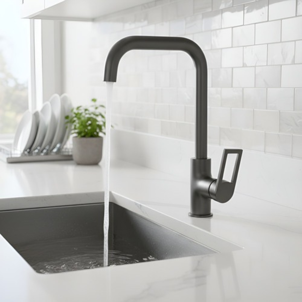 Grifería Monomando Spacco Alto Gris Concreto Cuello Acero In