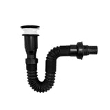 Combo Llave Lavamanos Negro con Pico Curvo 31 cm, Desagüe Push y Sifón Flexible de 82 cm