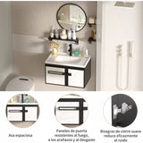 Set Lavamanos + Espejo PVC Negro/Blanco - Mueble 2 Puertas Moderno