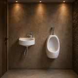 Combo Orinal de Pared 30 × 26 × 40 cm + Lavamanos de Colgar 29 × 29 cm con Griferías Push y Desagüe Cromado