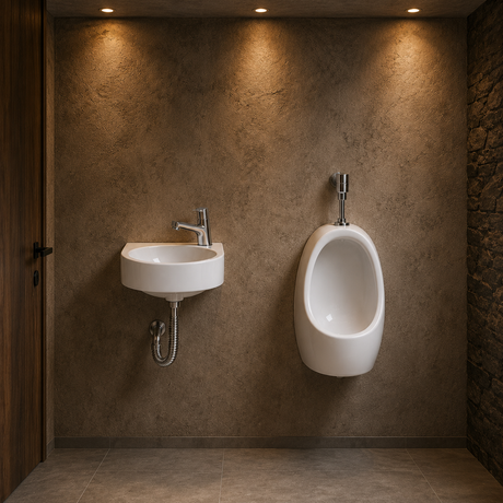 Combo Orinal de Pared 30 × 26 × 40 cm + Lavamanos de Colgar 29 × 29 cm con Griferías Push y Desagüe Cromado