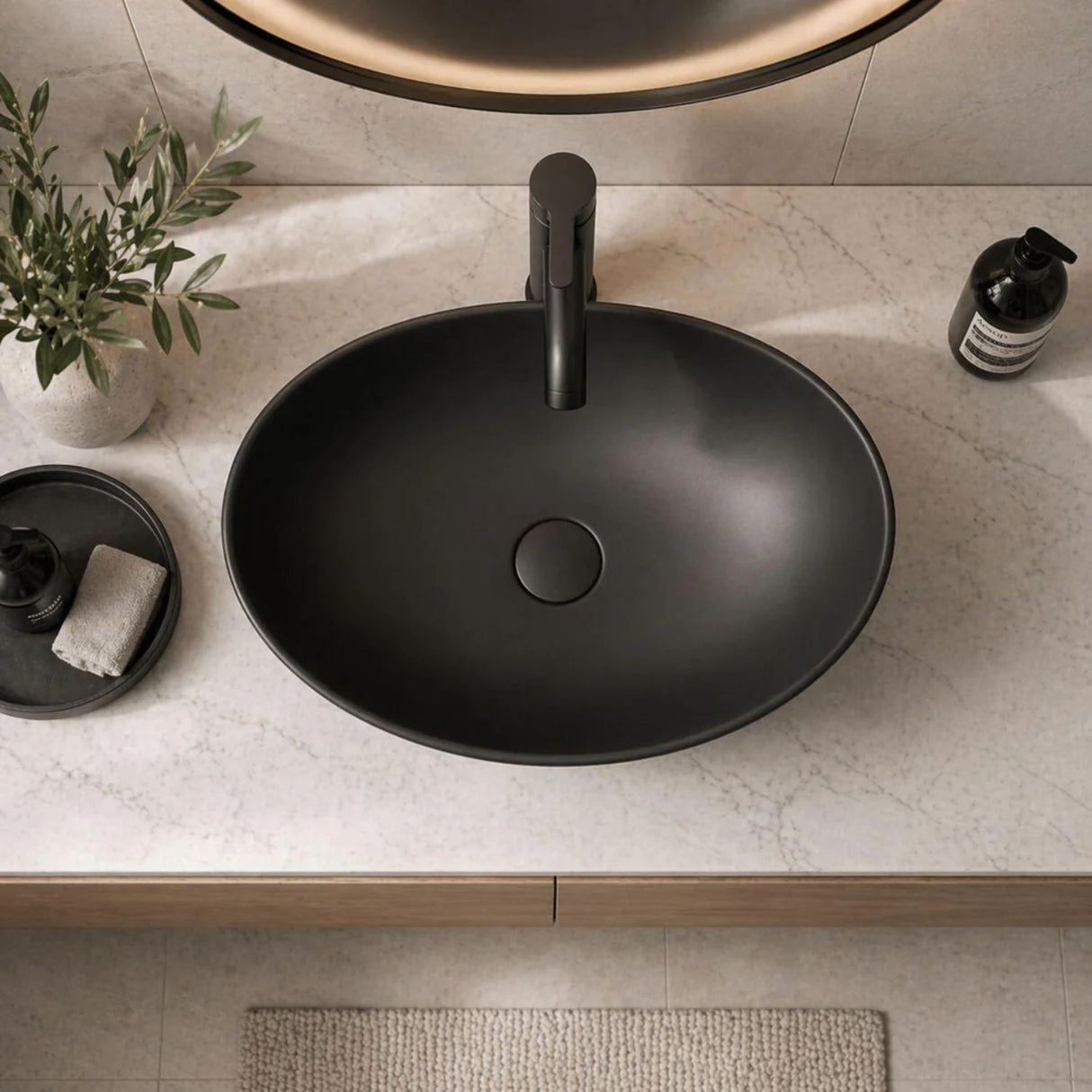 Lavamanos Ovalado Negro Sobreponer en Porcelana Premium – Diseño Moderno Tipo Vessel para Baño Elegante