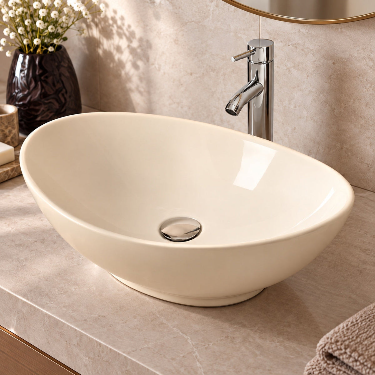 Lavamanos Sobreponer Ovalado Beige 40 X 33 Cm