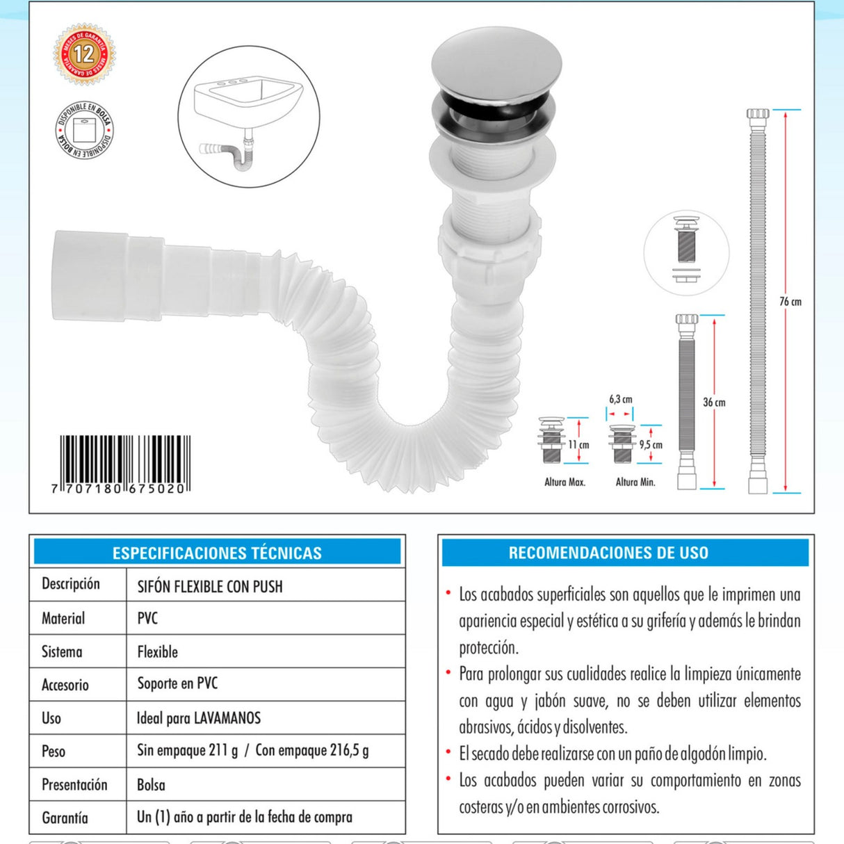 Kit Lavamanos Cuadrado+grifo Monocontrol Cuadrada Cromo+push