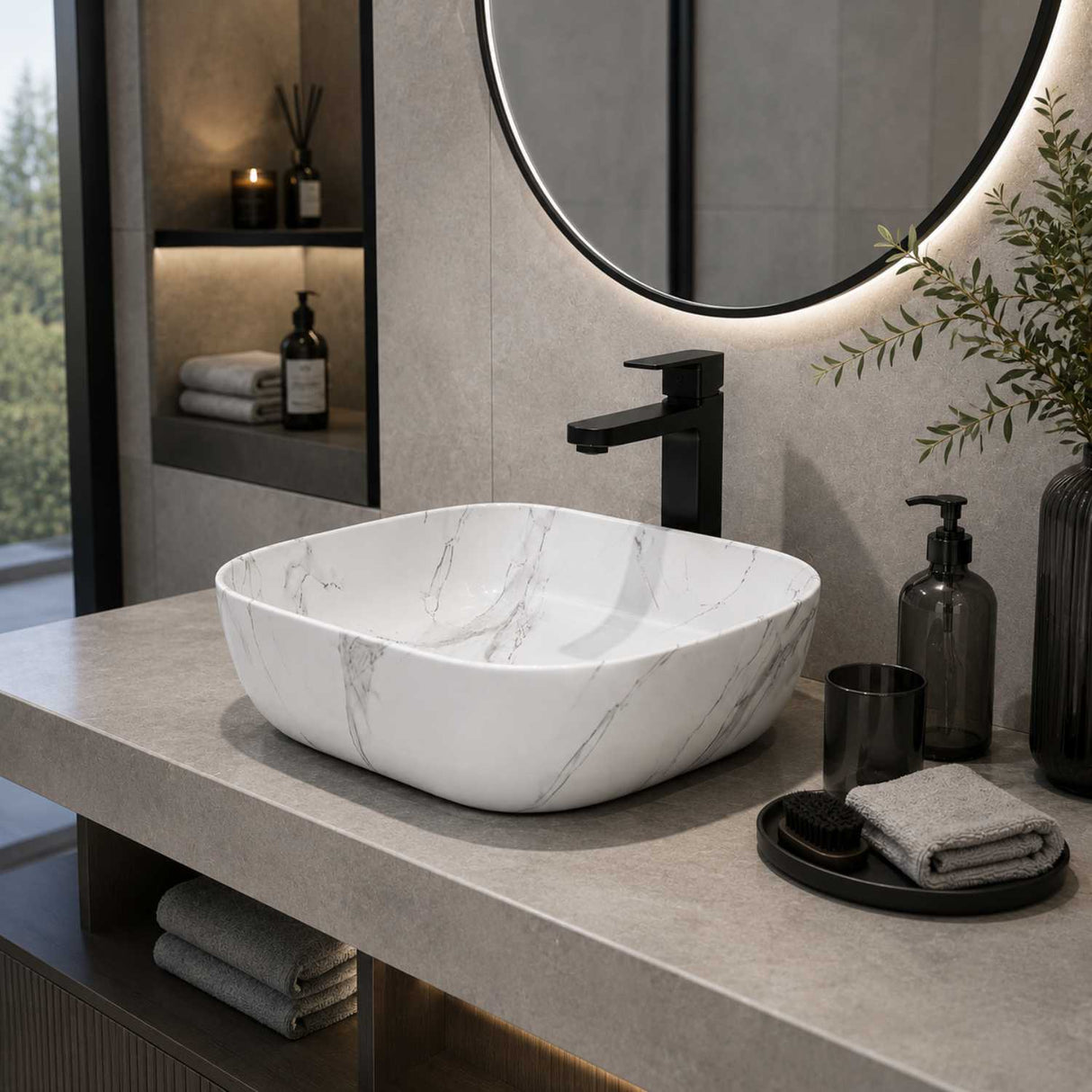 Lavamanos Rectangular de Sobreponer Carrara Mate 45,5 × 32,5 × 13,5 cm