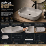 Lavamanos Sobreponer Rectangular Gris 45.5 x 32.5 x 13.5 cm | Diseño Moderno para Baño