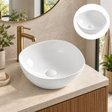 Lavamanos Sobreponer Andino Blanco 38 X 38 X 17 Cm en ambiente de baño, vista amplia