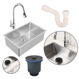 Kit Lavaplatos Lujo Acero 60X45 Grifería Canastilla Sifón
