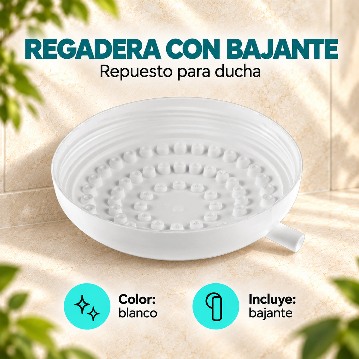 Regadera Blanca Con Bajante Para Ducha, características