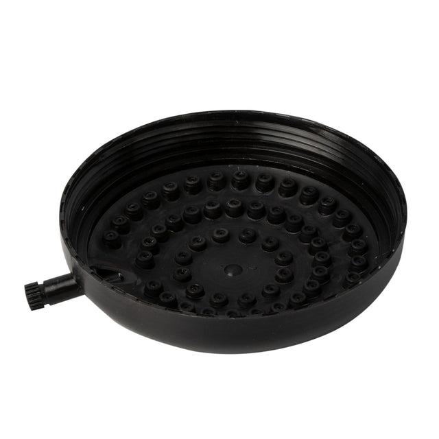 Producto Regadera Redonda Negra con Bajante sobre fondo blanco