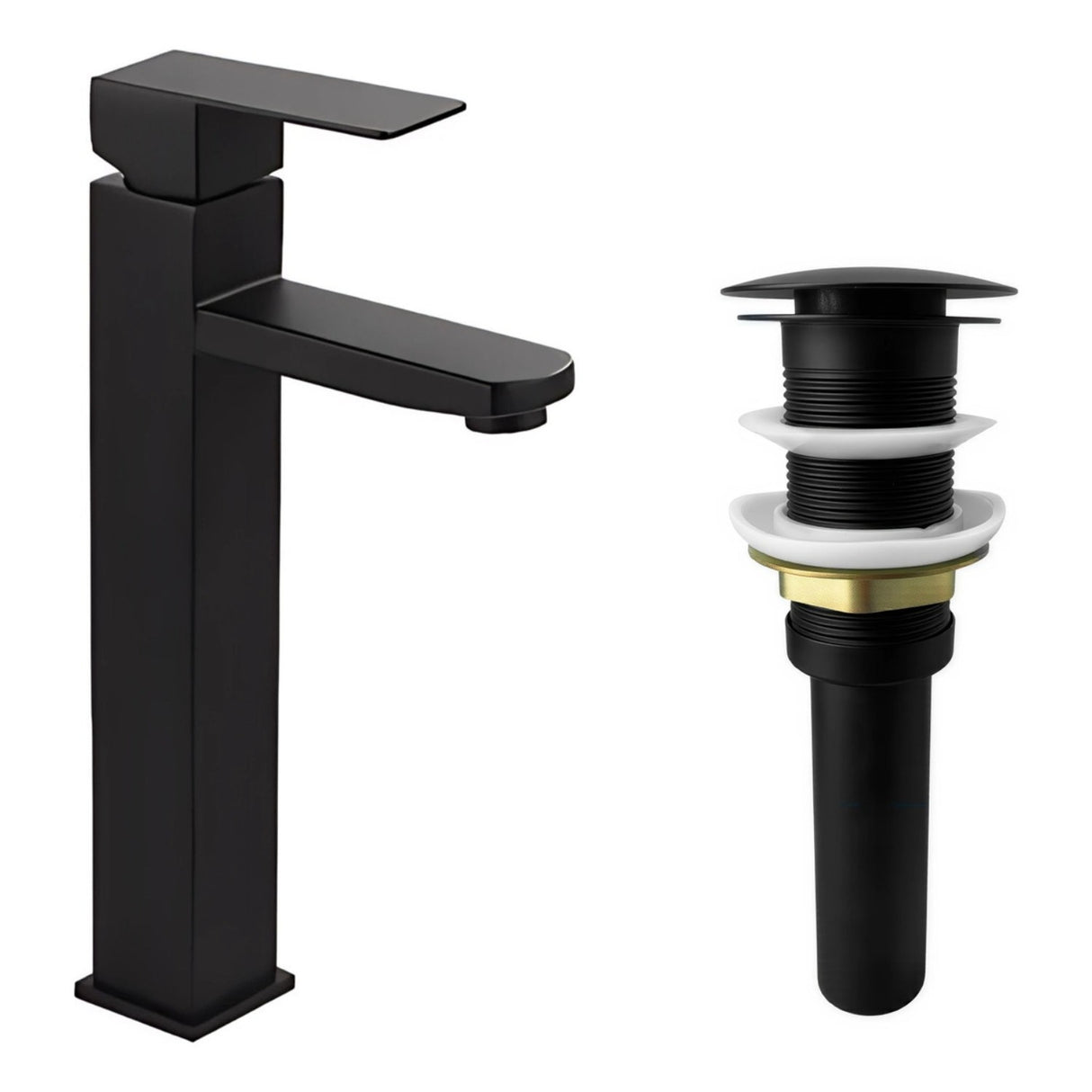 Griferia Lvm Alta Mezclador Negro + Push Negro Acabado Mate
