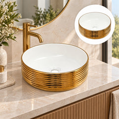 Lavamanos Fiorent Blanco Con Exterior Dorado 39 X 39 X 13 Cm