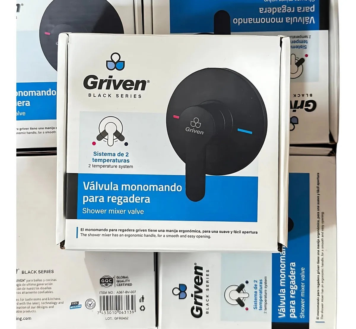 Grifería para Ducha Monocontrol Negro Metálico Redonda, Sistema Universal de 1/2", Cuerpo en Bronce