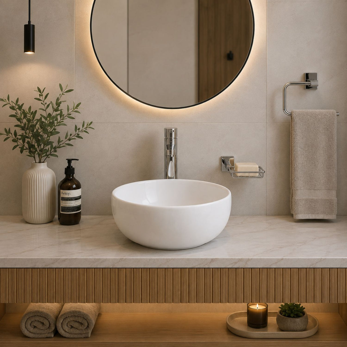 Lavamanos Sobreponer Round Deluxe Porcelana Blanca 39 x 39 cm
