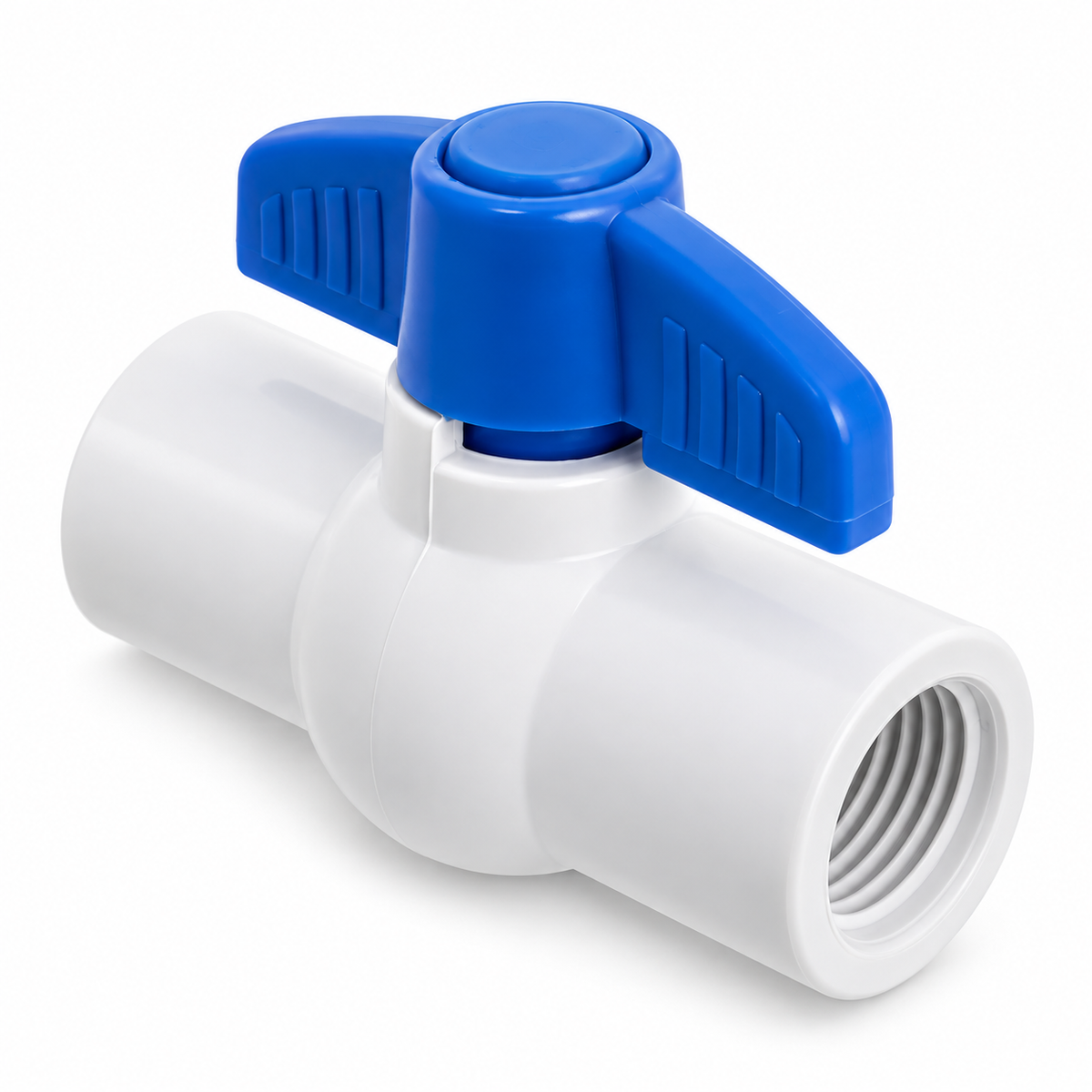 Válvula soldable blanca con manija azul