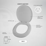 Ficha oficial Boccherini ASB-01 sobre fondo gris, con vista del asiento y medidas