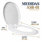 Medidas del asiento ASB-01: largo 40,5 cm, ancho 35 cm y alto 4,5 cm