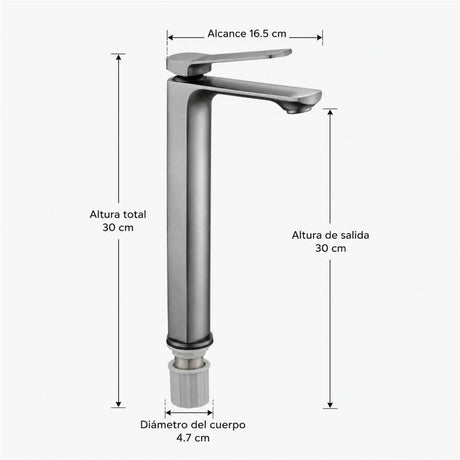 Grifería Monocontrol Alta Kassel Gunmetal para Lavamanos 30 cm