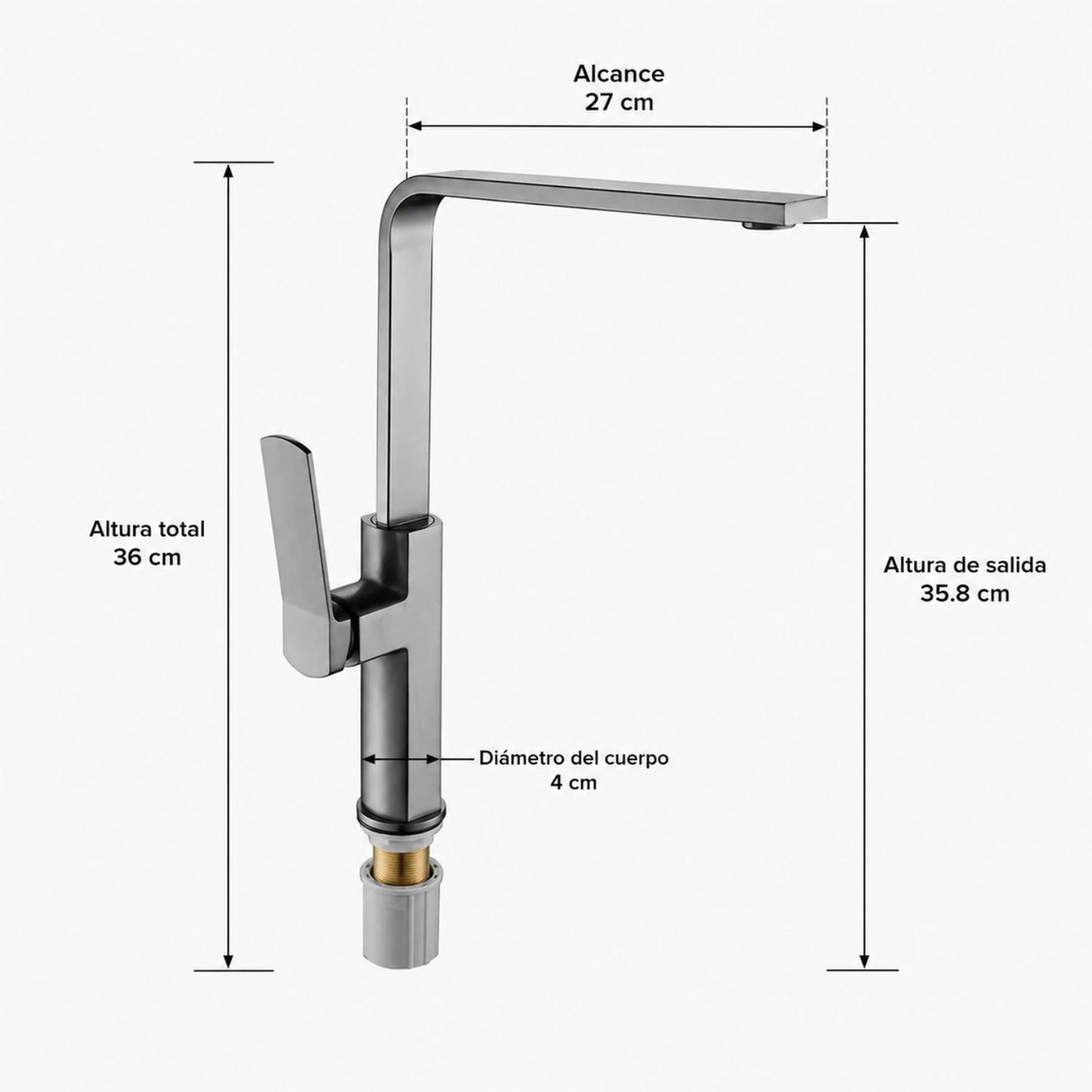 Grifería Monocontrol Vertical Kassel Gunmetal para Lavaplatos 36 cm