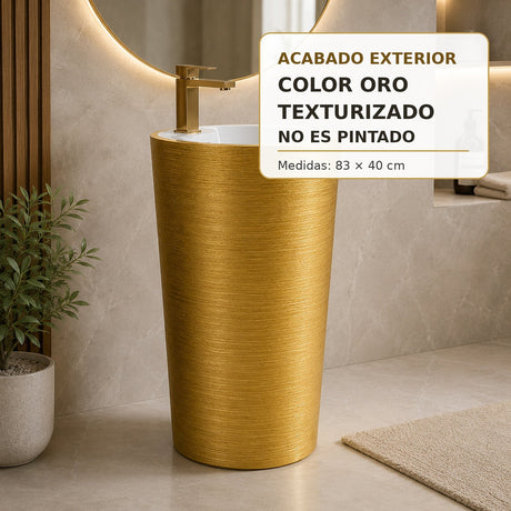 Lavamanos de pedestal pilón color oro texturizado no pintado 83 x 40 cm