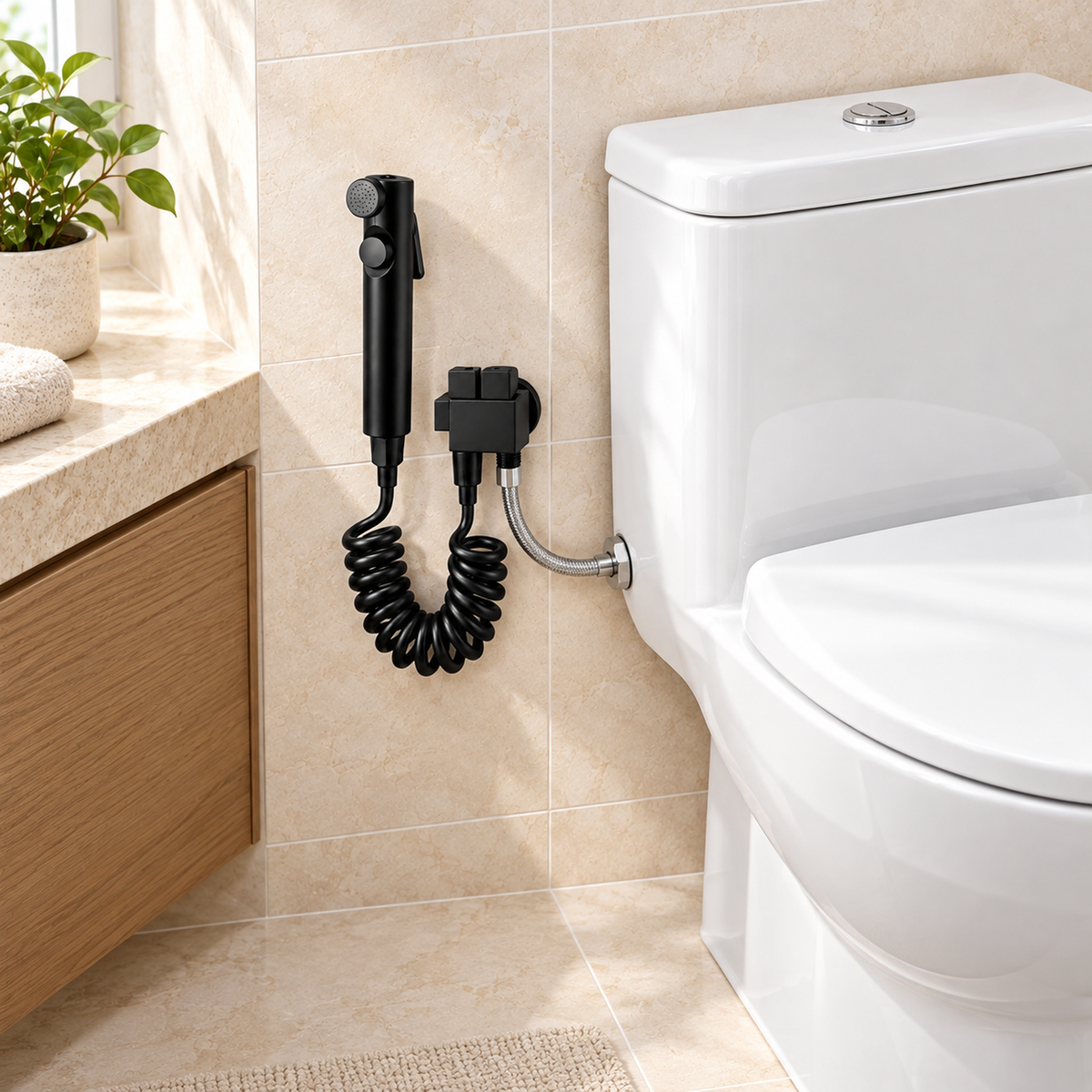 Ducha Bidet Tipo Piano Negra Con Manguera En Espiral - ambientación adicional