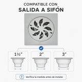 Compatibilidad de rejilla con salidas de 1,5, 2 y 3 pulgadas