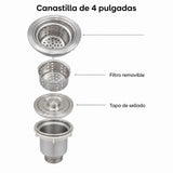 Componentes de canastilla de 4 pulgadas con filtro y tapa