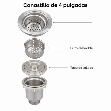Componentes de canastilla de 4 pulgadas con filtro y tapa