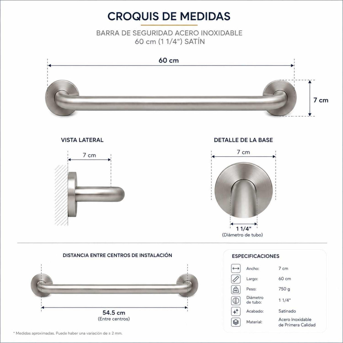 Barra de Seguridad en Acero Inoxidable 304 de 60 cm - imagen 5
