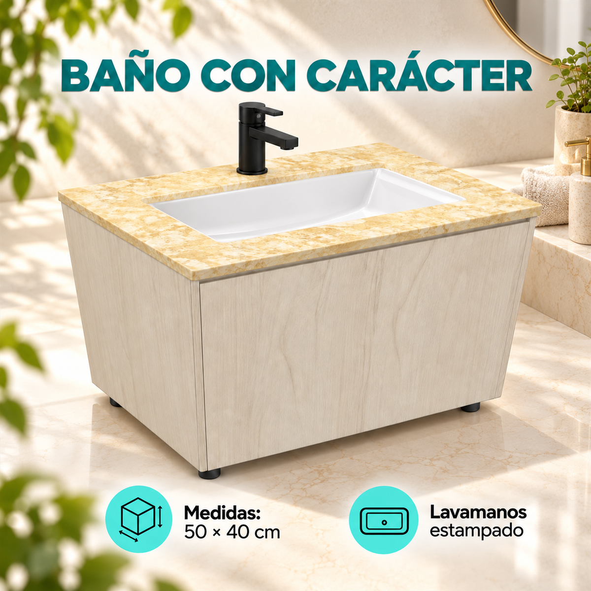 Combo Mueble De Baño Con Lavamanos Estampado 50 X 40 Cm - detalle