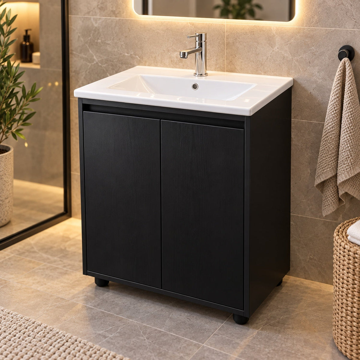Combo Mueble De Baño RH Negro Con Lavamanos Cerámico 50 X 40 Cm - ambientación cercana