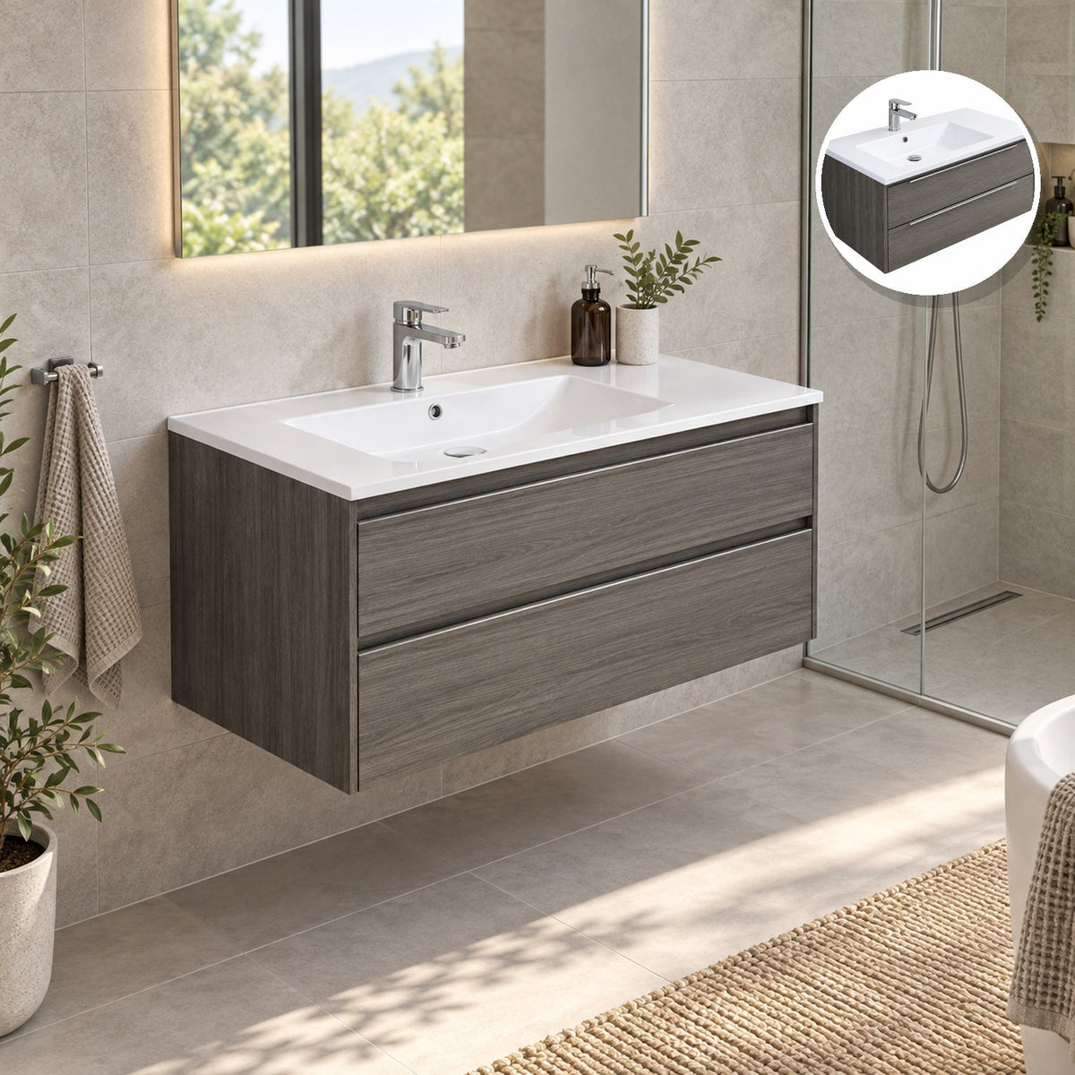Combo Mueble De Baño RH Flotante Con Lavamanos Integrado 80 X 47 Cm - ambientación principal