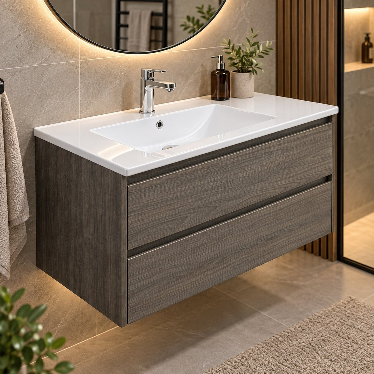 Combo Mueble De Baño RH Flotante Con Lavamanos Integrado 80 X 47 Cm - ambientación cercana