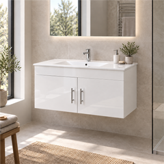 Combo Mueble Flotante Con Lavamanos, Grifería Y Sifón Push 90 X 47 Cm