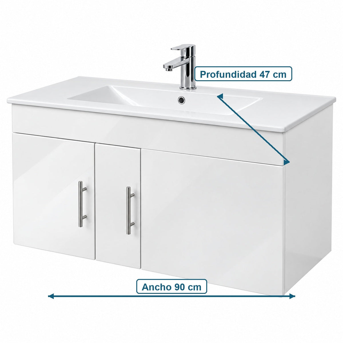 Combo Mueble De Baño RH Flotante Con Lavamanos Integrado 90 X 47 Cm - medidas del producto