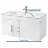 Combo Mueble De Baño RH Flotante Con Lavamanos Integrado 90 X 47 Cm - medidas del producto
