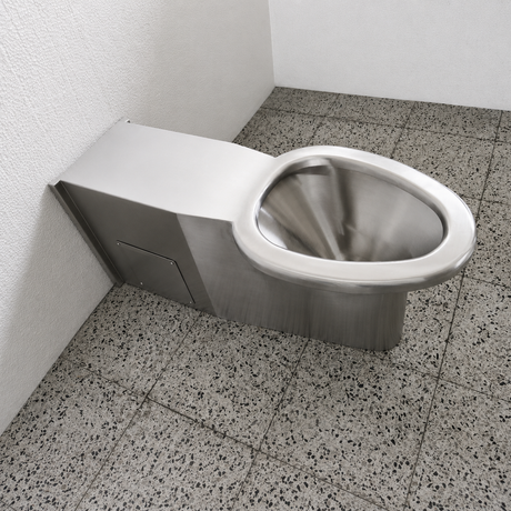 Sanitario Antivandálico de Alta con Descarga a Piso Acero Inoxidable