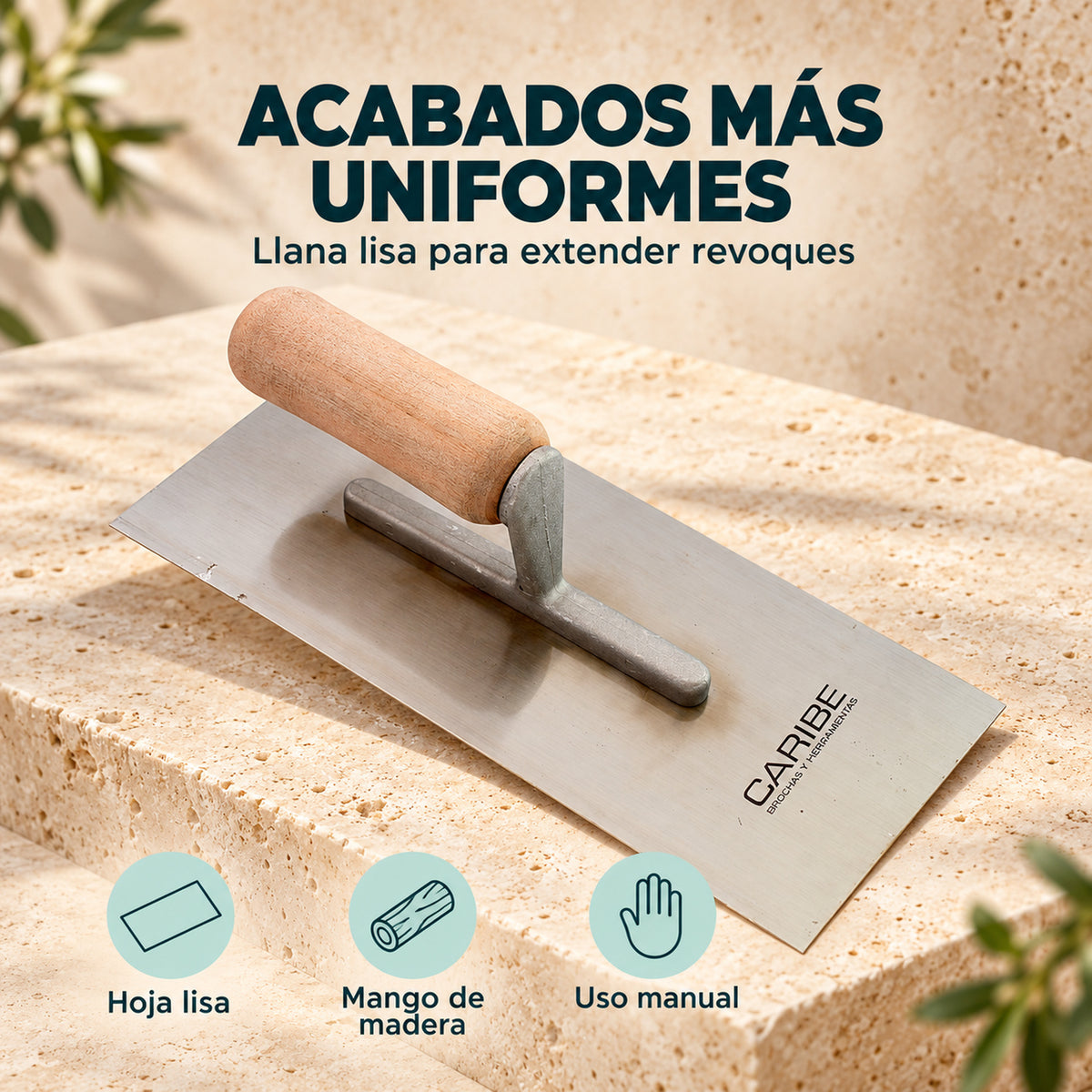 Llana Profesional Lisa Con Mango De Madera — caracteristicas