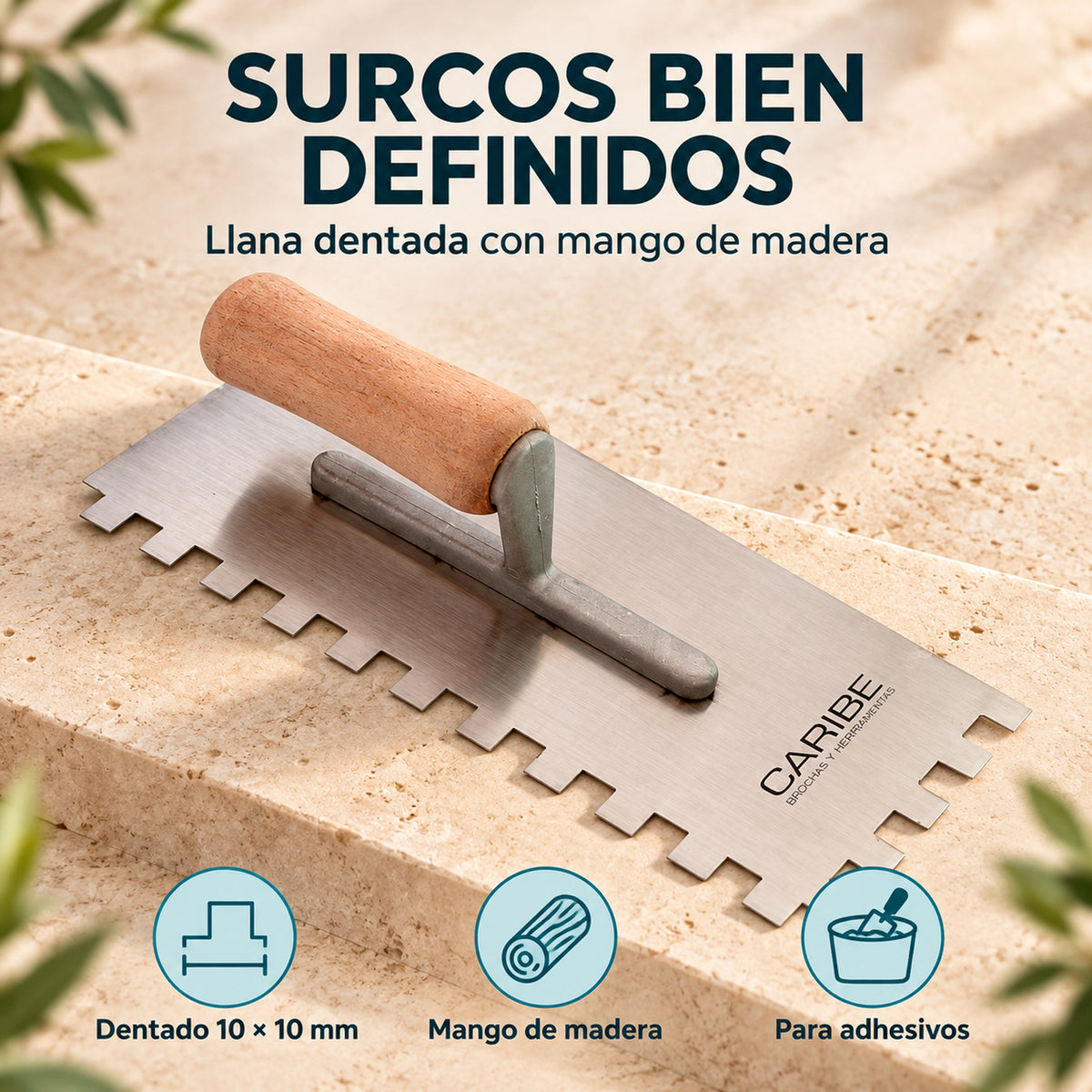 Llana Dentada 10 × 10 mm Con Mango De Madera — caracteristicas