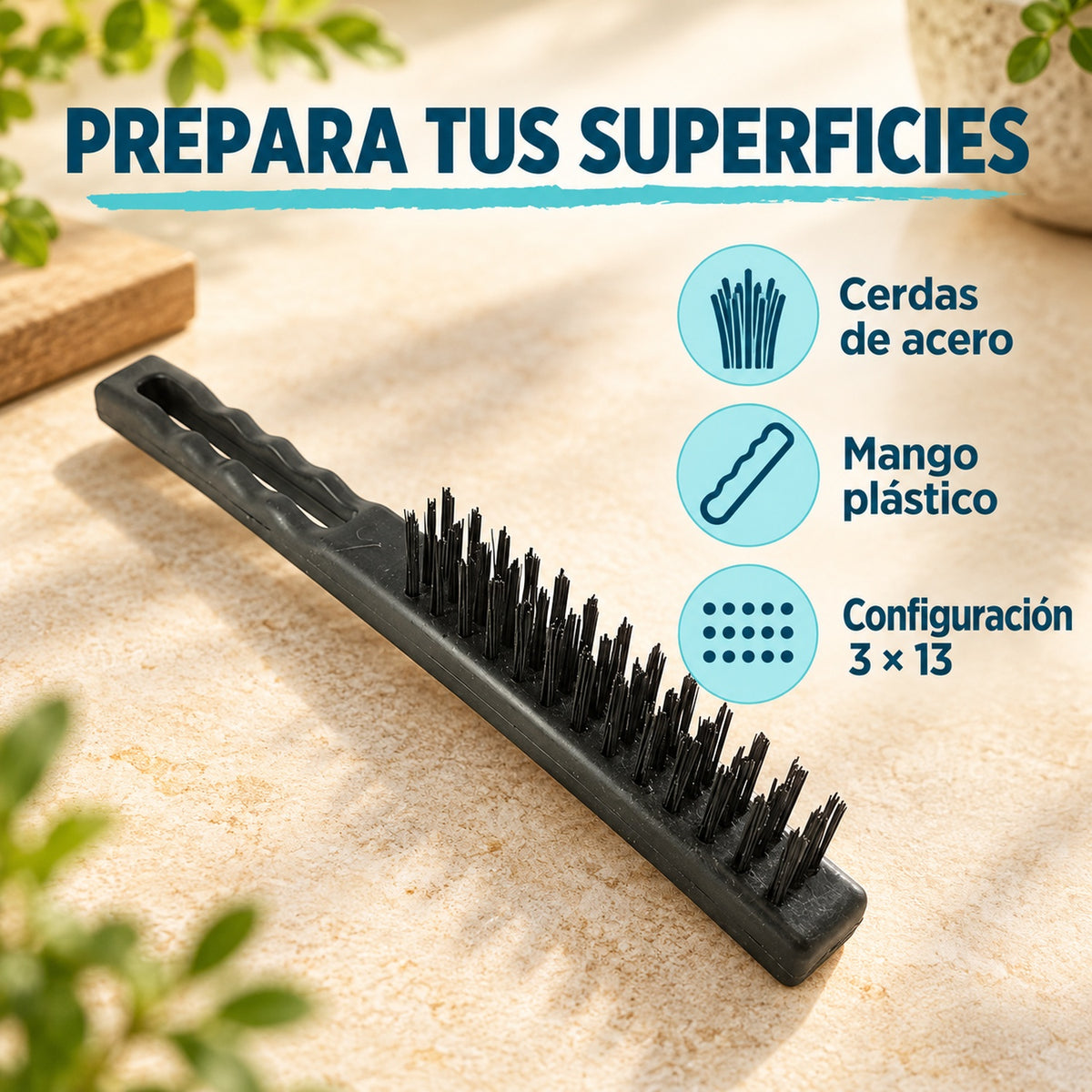 Cepillo Popular De Acero Con Mango Plástico 3 × 13 — características