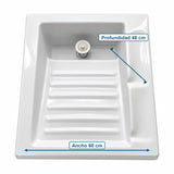 Lavadero Cerámico Blanco Con Tabla De Lavar 60 X 48 Cm - medidas del producto