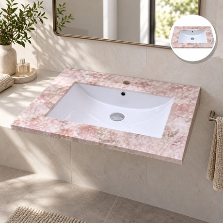 Lavamanos Integrado De Porcelana Rosa 60 X 47 Cm