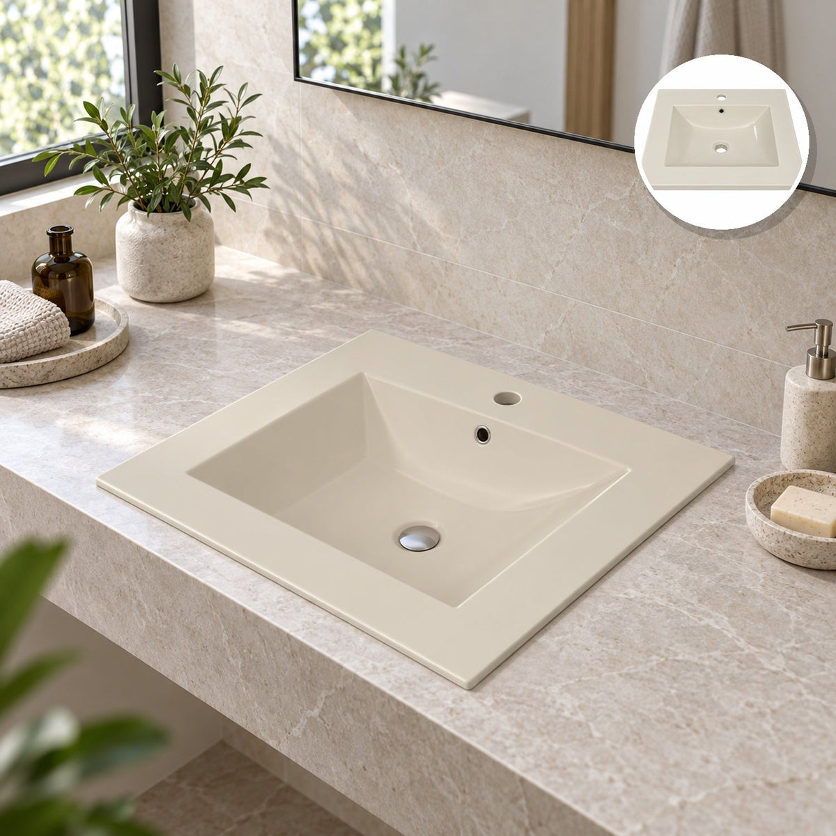 Lavamanos Integrado De Porcelana Beige 41 X 41 Cm - ambientación principal