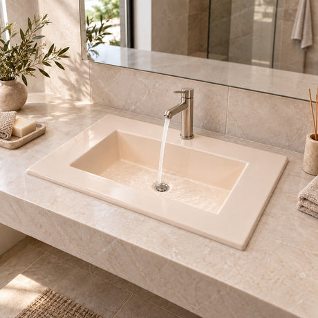 Lavamanos Integrado De Porcelana Beige 60 X 46 X 18 Cm