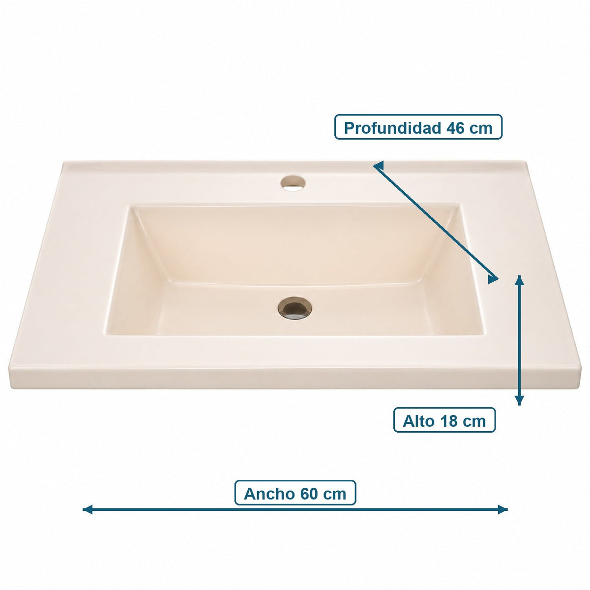 Lavamanos Integrado De Porcelana Beige 60 X 46 X 18 Cm - medidas del producto