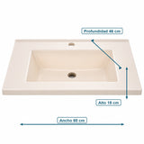 Lavamanos Integrado De Porcelana Beige 60 X 46 X 18 Cm - medidas del producto